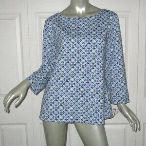 TALBOTS Blue & Yellow Print Long Sleeve Top NWT